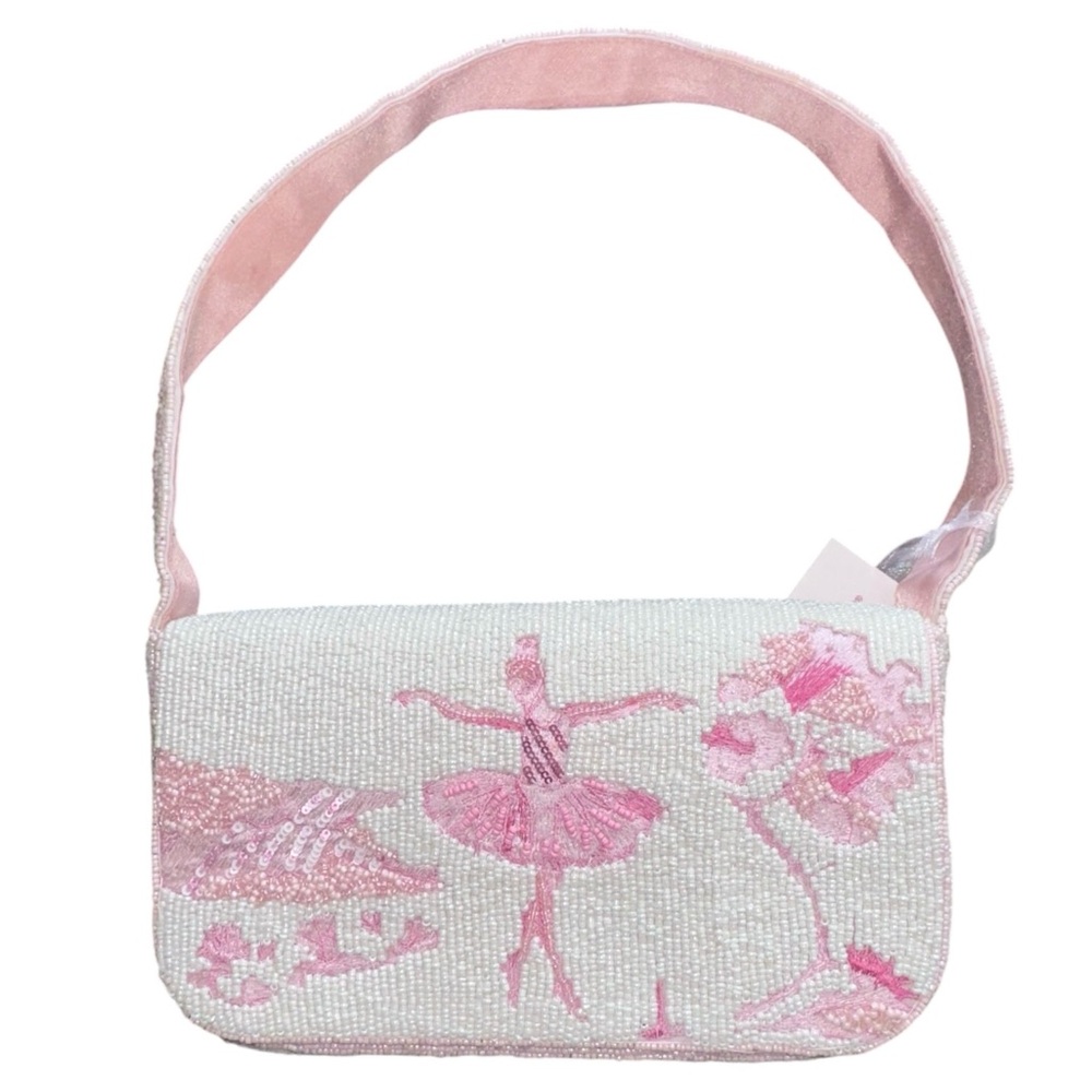 Ballerina Ballet Swan Beaded Bag Handcrafted India White Pink Viral NWT NEW - Picture 3 of 9
